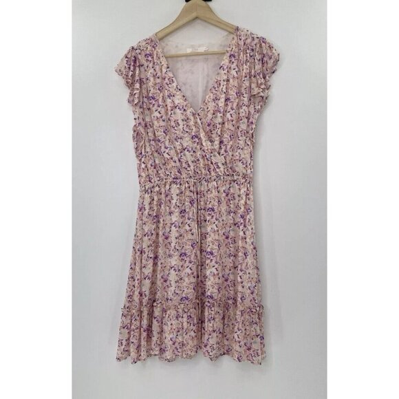 Lush Women’s Floral Faux Wrap Ruffle Flutter Sleeve Dress Sz L Fairycore Cottage - Picture 2 of 11